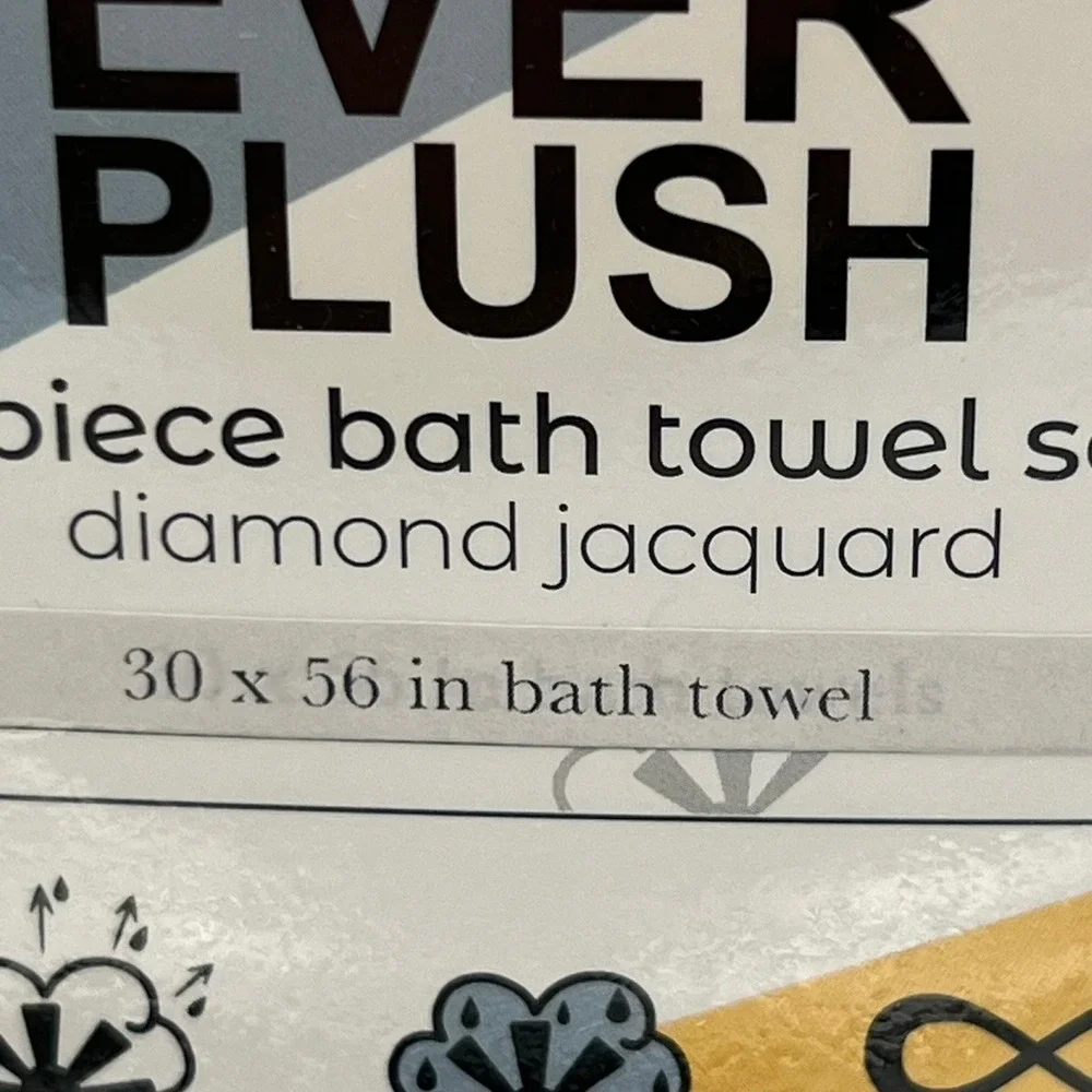 Everplush Bath Towel Set 2pc 30x56 Grey New Diamond Jacquard Cotton